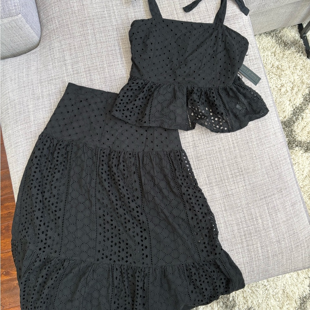 NWT House of Harlow 1960 Black Eyelet Skirt Set